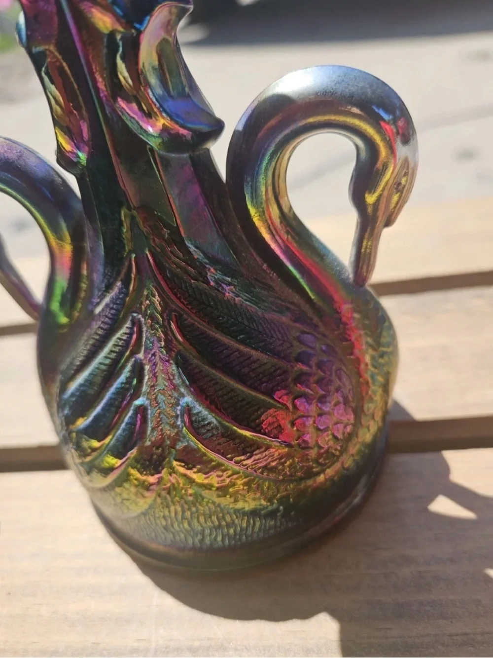 Fenton Carnival Glass Swan Candlesticks Pair Iridescent - repaired
